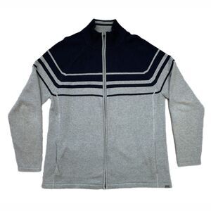 Eddie Bauer TXL Cardigan Sweater Mens Full Zip Mock Neck Cotton Blue Gray Vtg